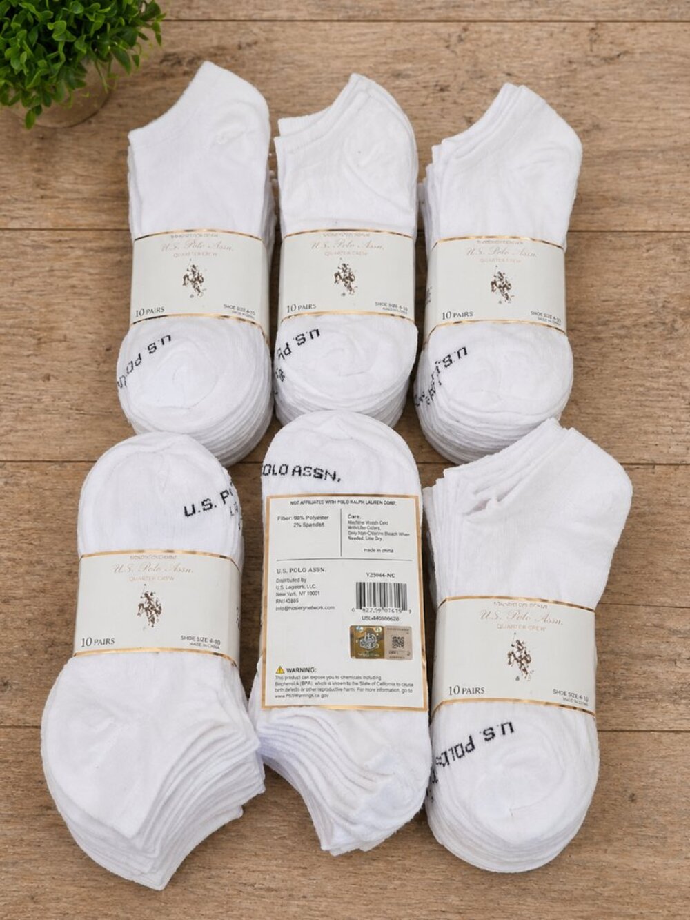 U.S. Polo Assn 60 Pair Low Cut Athletic Socks White Moisture Control Bulk NWT